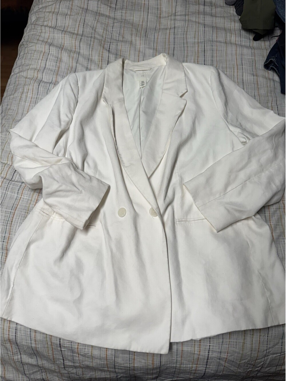 H&M White Oversized Double Breasted Jacket Blazer Sz XL